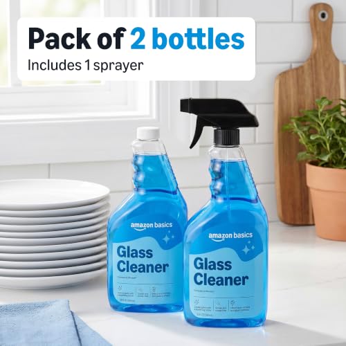 Amazon Basics Glass Cleaner Pack of 2 with 1 Sprayer - Streak-Free Shine, 32 Fl Oz