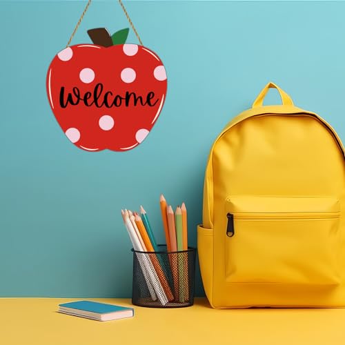 Wooden Apple Welcome Sign for Classroom - Back to School Door Decoration