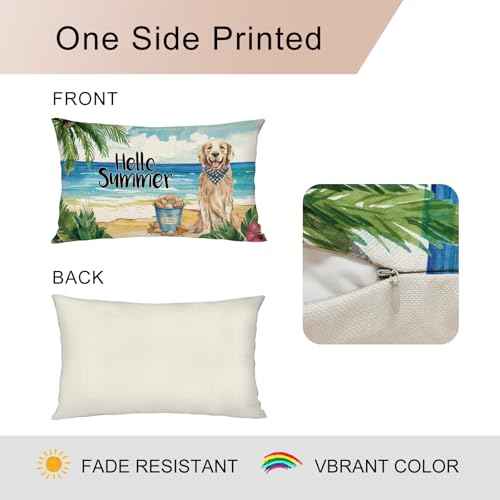 Golden Retriever Dog Lumbar Pillow Cover 12x20 Inch - Beach Decor