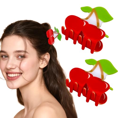 AMCAMI Cherry Hair Claw Clips 2 Pack Non Slip Small Fruit Hair Accessories