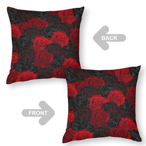 Red Rose Velvet Throw Pillow Cover, 18x18 Rustic Floral Cushion Case Rosered-9