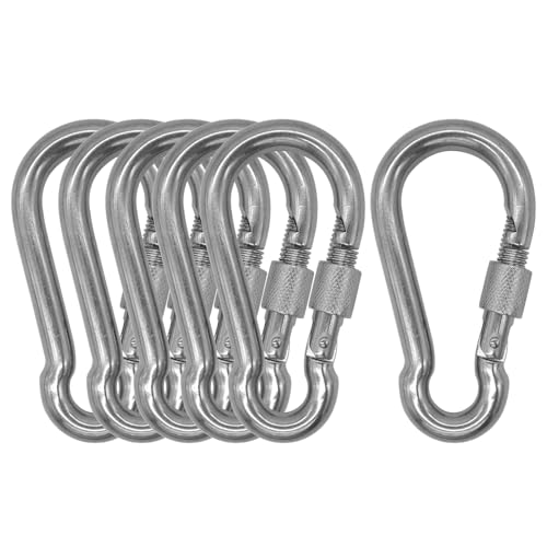 304 Stainless Steel Carabiners -2.36 inch Heavy Duty, Durable & Rust-Free Clips for Gym, Swing, Dog Leashes, Hammocks, Keychains, and More(304,M6 with Screw,Pack of 6)