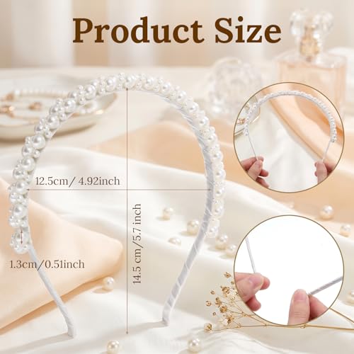 Josojoou Pearl Headband for Women White Non-Slip Wedding Hair Hoop