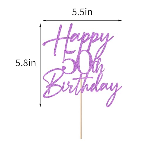 Purple Glitter 50th Birthday Cake Topper - Elegant 50th Milestone Party Decor