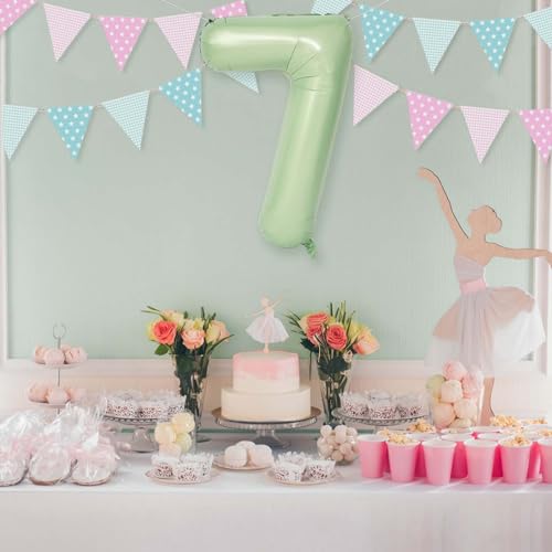Sage Green Number 7 Foil Balloon - 40 Inch Birthday Party Decoration