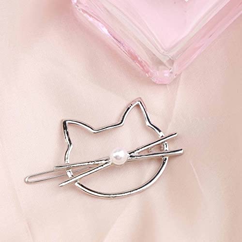 YienDoo Silver Kitty Cat Hair Clip Geometric Metal Hair Barrette