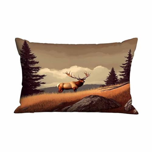 Mugod Wildlife Elk Cushion Cover | 20x30 Inch Decorative Pillow Case