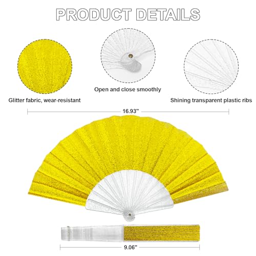 Gold Glitter Folding Hand Fan - 9" Clacking Rave Accessory