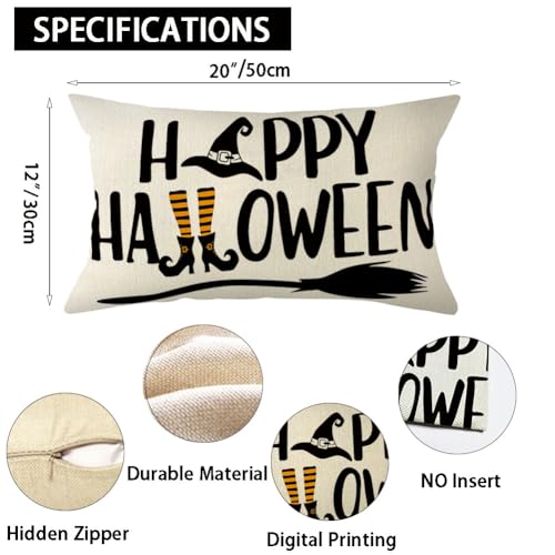 Happy Halloween Throw Pillow Cover, 12x20 Inch Witch Broom Design