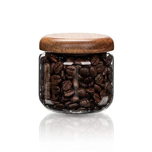 HolaJia Glass Food Storage Jar with Walnut Lid - 14oz Airtight Container