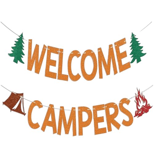 Welcome Campers Banner for Camping Themed Birthday Party Decorations
