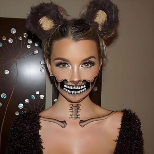 Abxqa Halloween Temporary Tattoos - Realistic Skull Face & Skeleton Bones