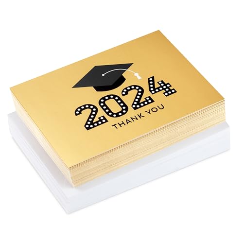 Hallmark Class of 2024 Graduation Thank You Cards - 40 Pack Gold Foil