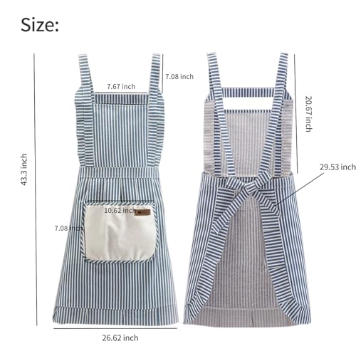 Adjustable Kitchen Apron Set - 2 Pack Red/Blue with Pockets
