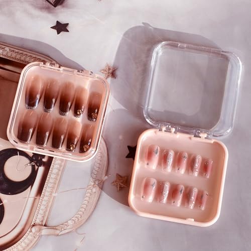 14 Pcs Press On Nail Packaging Boxes - Pink Acrylic Storage Case with Tape