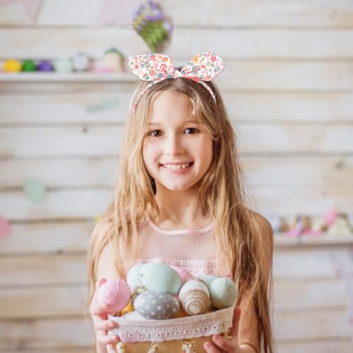 AMCAMI 6-Pack Easter Bunny Ear Headbands, Detachable Soft Bow Hair Accessories