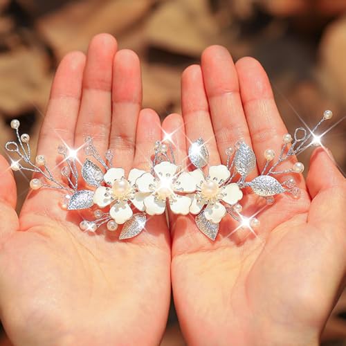 Catery Silver Wedding Hair Vine with Pearls and Crystals for Brides