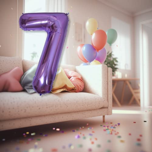 DIWULI 40 Inch Purple Number 7 Foil Balloon for Birthday Party