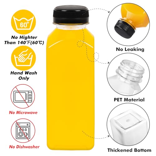10 Pack 12oz Plastic Juice Bottles with Caps & Labels - Reusable Food-Grade PET