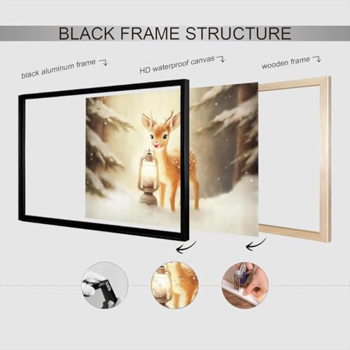 Vintage Christmas Reindeer Canvas Poster 12x16in Winter Wall Art