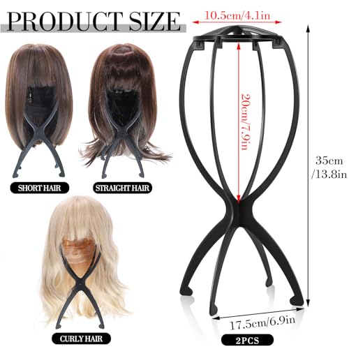 Portable Foldable Plastic Wig Stand - 13.8 Inch Black Holder for Travel and Home