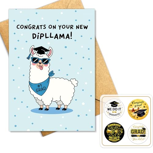 Funny Graduation Card 2026 - Llama Dipllama Congrats Card