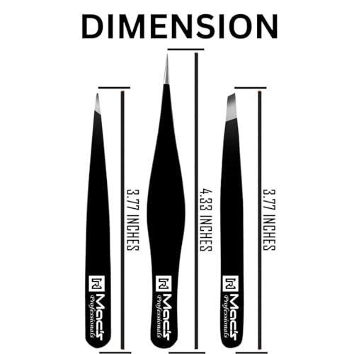 Macs Professional Tweezers Set - 3 Pcs Stainless Steel Precision Pointed & Slant Tweezers for Eyebrows and Ingrown Hair Removal