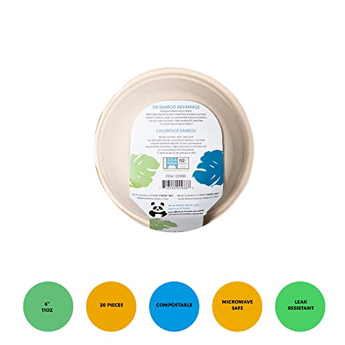 NatureZway 6-Inch Eco-Friendly Bamboo & Sugarcane Bowls - 20 Pack
