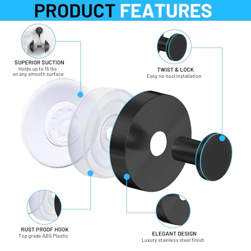 AMAZOPEN Heavy Duty Suction Cup Hooks - Removable Shower Towel Hooks