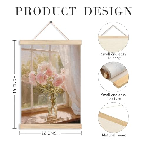 Pink Peony Floral Canvas Wall Art Hanging Poster for Girls Room