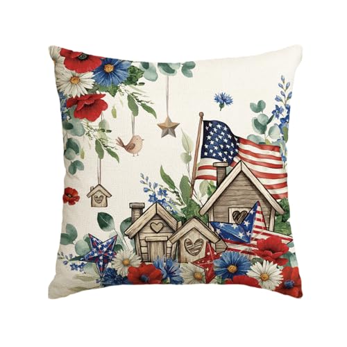 Independence Day Floral Throw Pillow Cover - 18x18 Inch