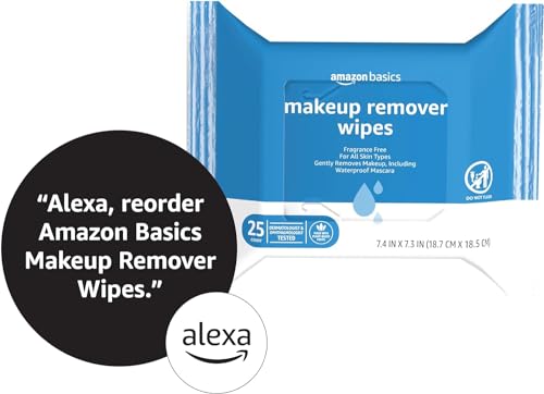 Amazon Basics Fragrance-Free Makeup Remover Wipes, 25 Count