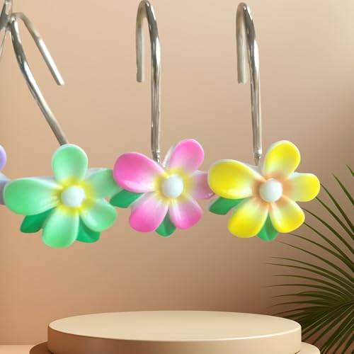 TwoFish Decorative Christmas Tree Shower Curtain Hooks - Set of 12 (Colorful Flower)