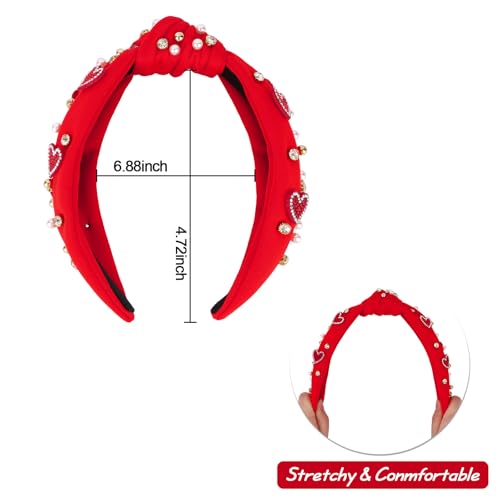 Moikolok Red Rhinestone Padded Headband Heart Hair Accessory