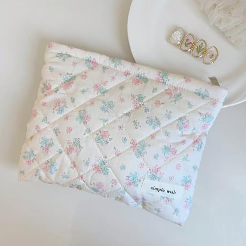 Sunwel Floral Quilted Makeup Bag Cute Cotton Toiletry Travel Pouch