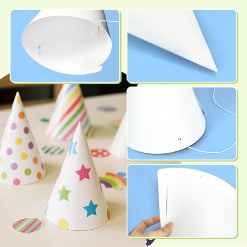 White Paper Party Hats - DIY Decorative Cone Hats for Crafts (20 Pack)