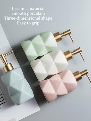 SHIIANN Matte Ceramic Soap Dispenser, 10oz Refillable Bottle - Mint Green