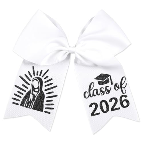 Class of 2026 Graduation Cap Bow with Clip - White Satin Hair Accessory
