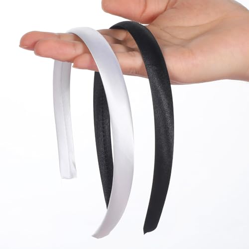 2 Pcs Soft Satin Headband Black and White Fashion Elastic Hairband