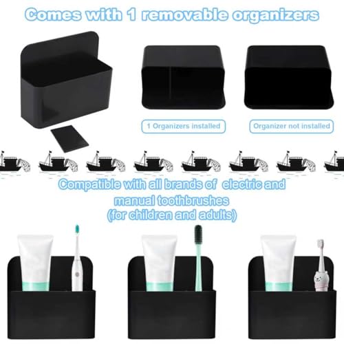 Magnetic Toothbrush Holder with Hooks - Black, No Drilling for Cruises