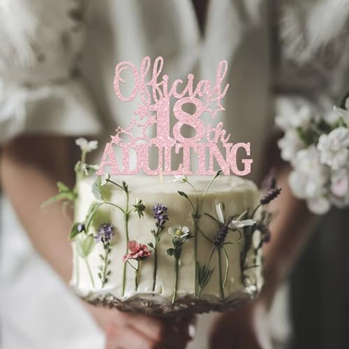 Official Adulting 18th Birthday Cake Topper Light Pink Glitter