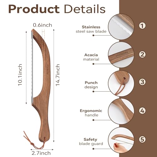 TOYIKOM Sourdough Bread Knife - Ergonomic Walnut Handle Serrated Slicer