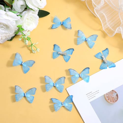 Bremorou 20 Pcs Blue Butterfly Hair Clips Gradient Rhinestone Barrettes