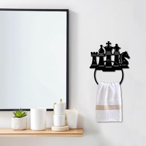 Chess Piece Metal Towel Ring - Wall Mount Vintage Black Hand Towel Holder