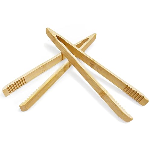 Premium Bamboo Toaster Tongs - 10 Inch Natural Wooden Serving & Cooking Utensils