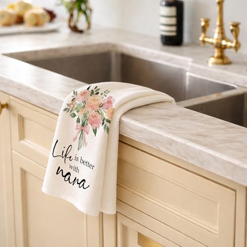 Life Nana Kitchen Towels - Grandma Gift Rustic Floral Hand Towel 16x24in