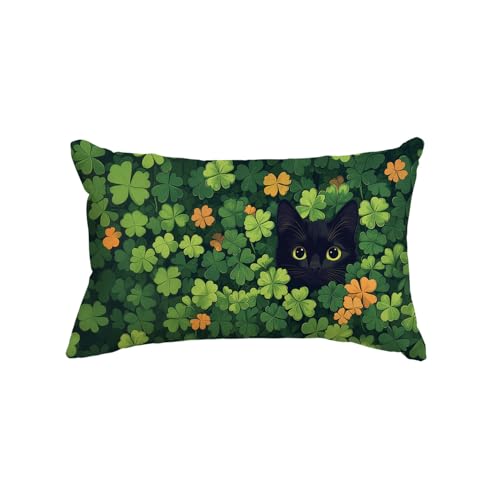 St. Patrick's Day Black Cat Throw Pillow Cover - 12x20 Inch