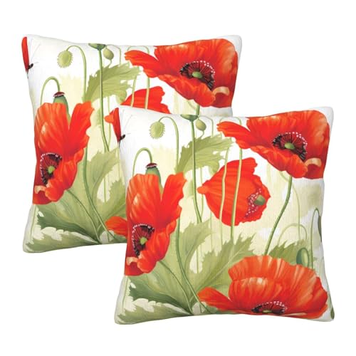 Floral Throw Pillow Covers Set of 2 - 18x18 Inch Decorative Cushions