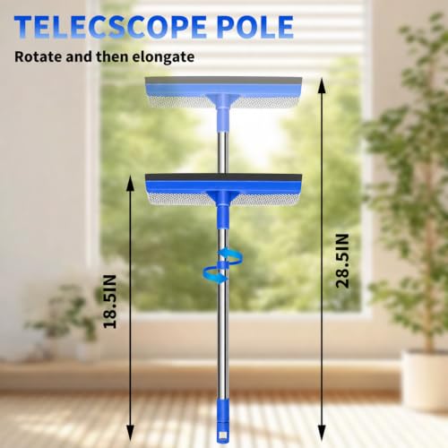 Retractable Window Squeegee with 2-in-1 Cleaning Tool - 18.5"-28.5"