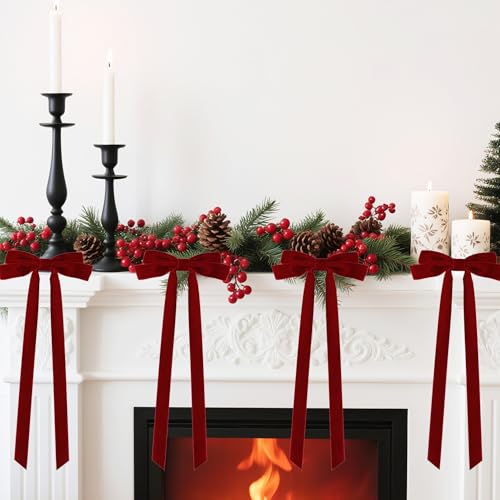 Burgundy Velvet Christmas Tree Bow Topper 20x8 Inches - Set of 10 Holiday Decor